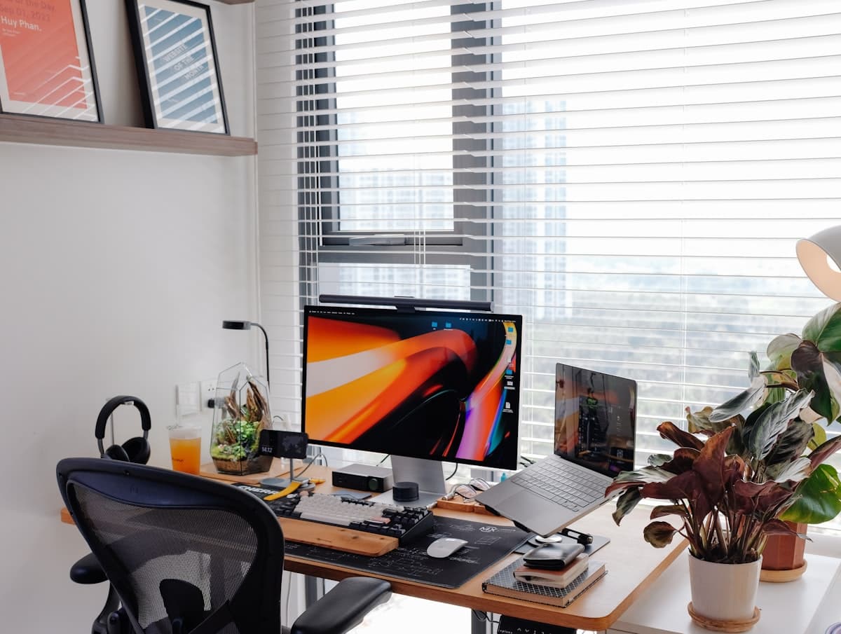 Clean and organized home office workspace